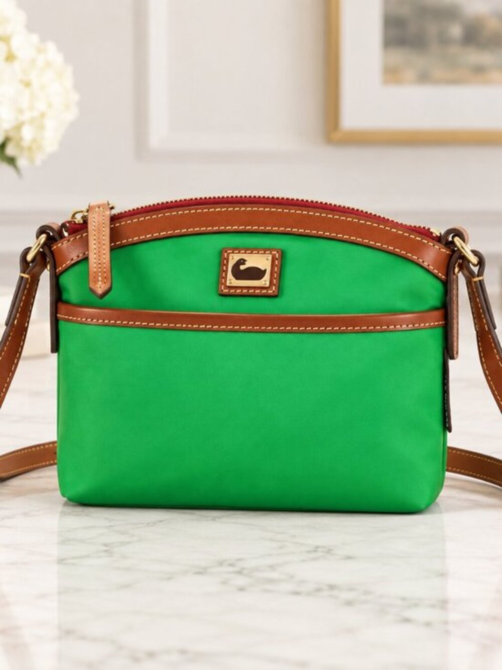 Dooney & Bourke Green Crossbody Bag Leather Trim Zip Top NWT